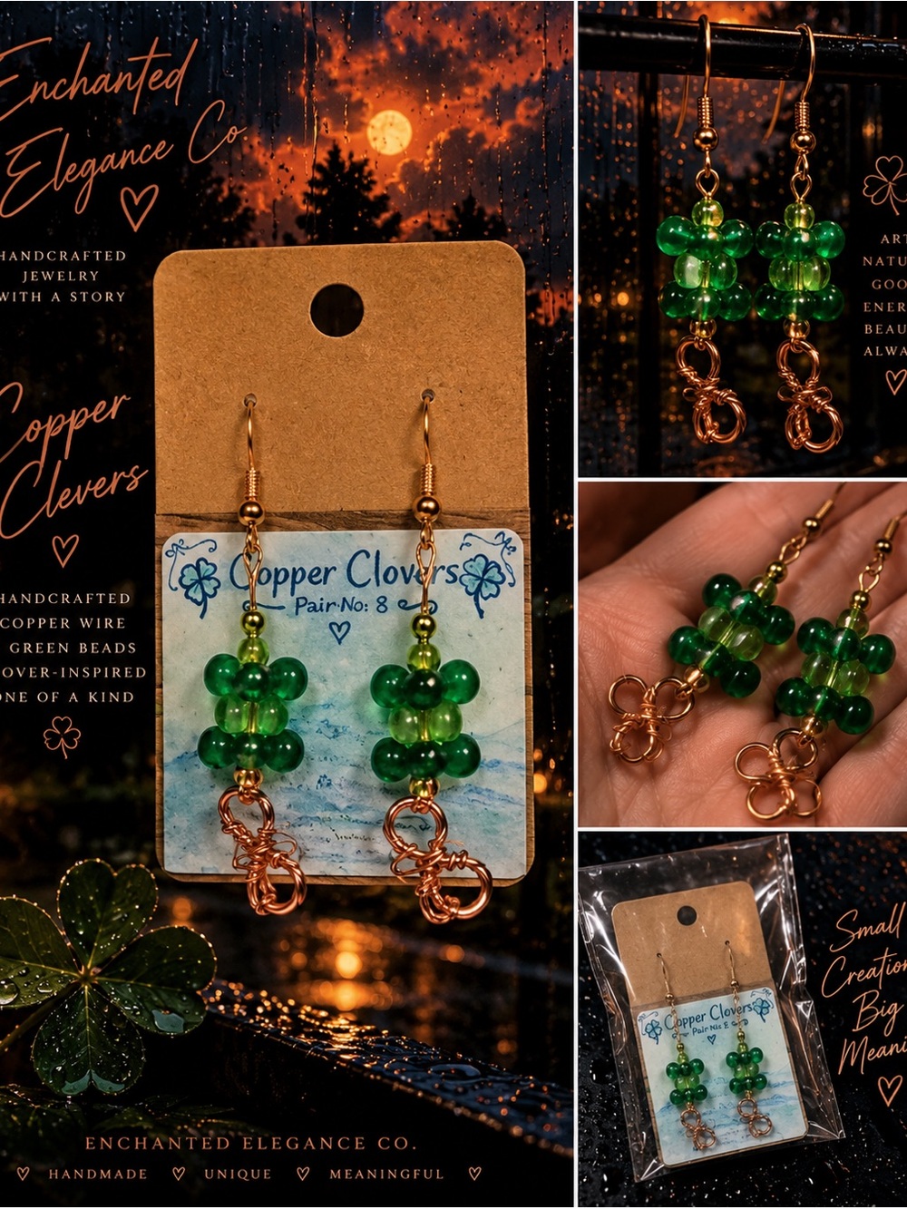 Copper Clovers Green Copper Twisted Infinity Earrings #8
